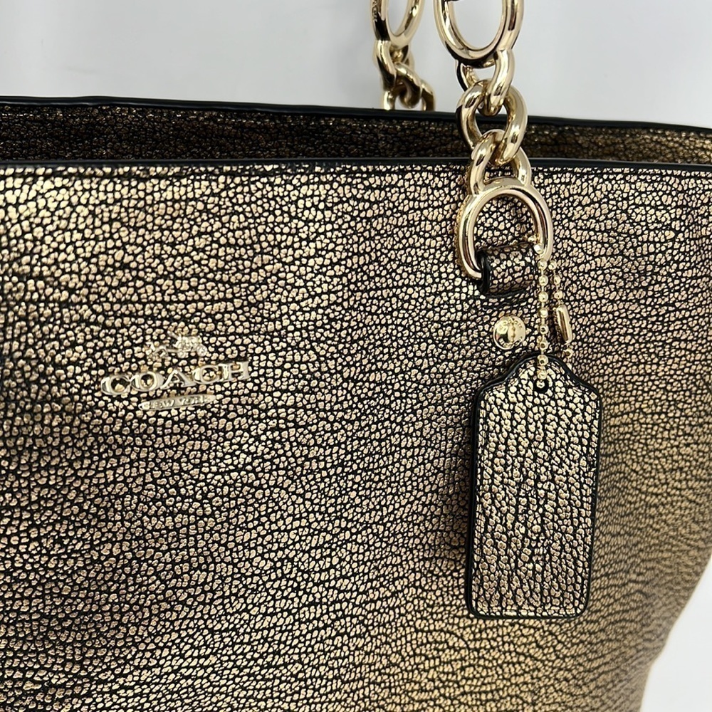 Coach Sophia Gold Black Pebbled Leather Zip Shoulder Tote Bag - Picture 3 of 10